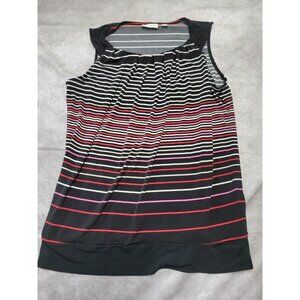 New York & Company Tank Top Womens Medium Black Striped Pleated Sleeveless